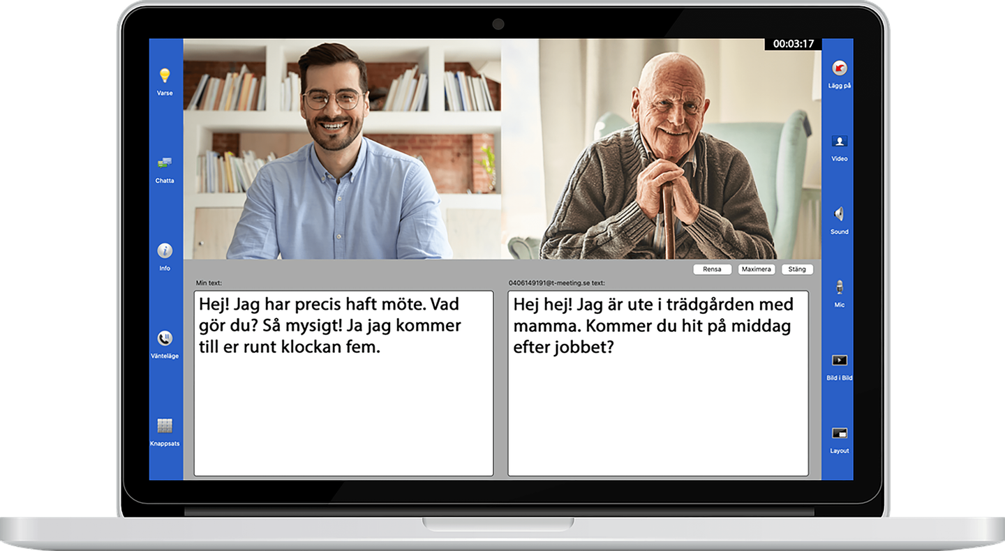 TM-PC interface showing video call with accessibility features